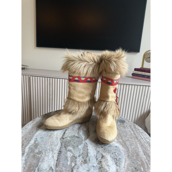 WOMEN'S VINTAGE CIRCA 1980'S TECNICA CREAM GOAT FUR & SHEARLING BOOTS SIZE 39 - Picture 7 of 12